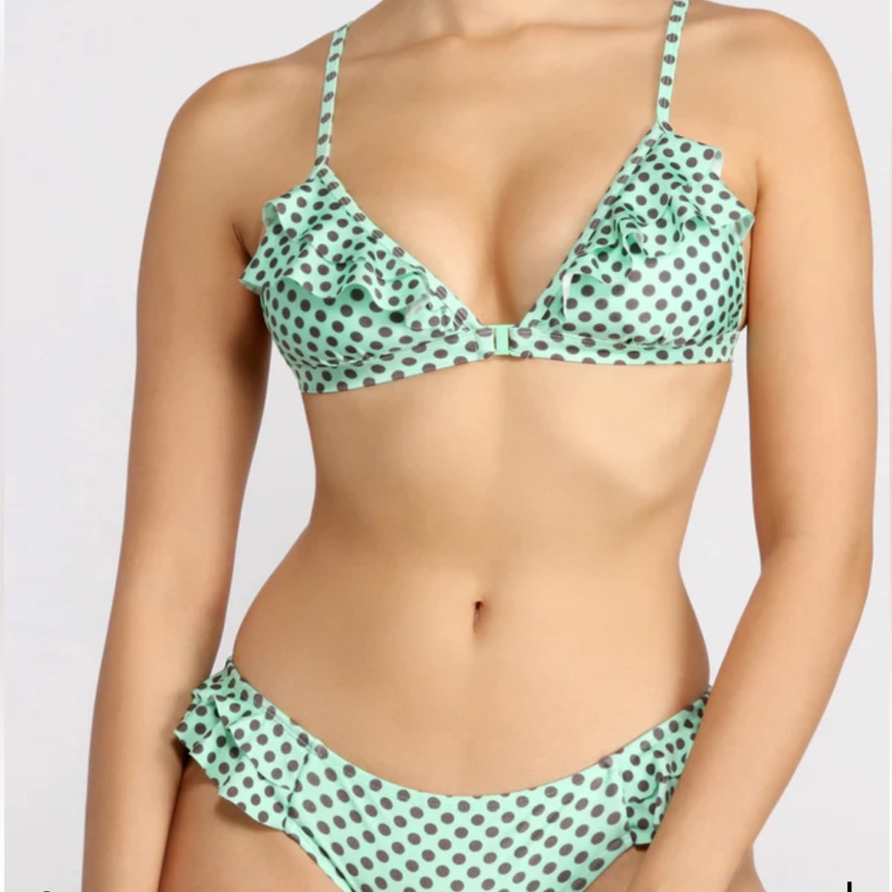 California Sunshine Mint 2 Piece Bikini Polka Dots Size Large Ruffles